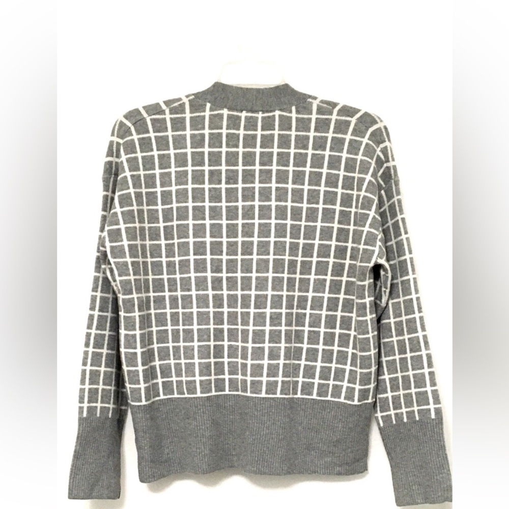 A New Day Women's L Cozy Knit Light Gray Windowpane Everyday Cardigan Sweater - Picture 2 of 7